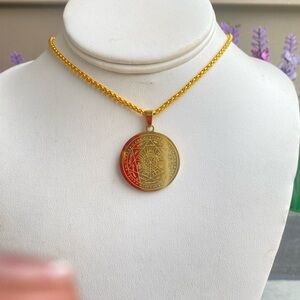 Gold and Red Pendant Necklace